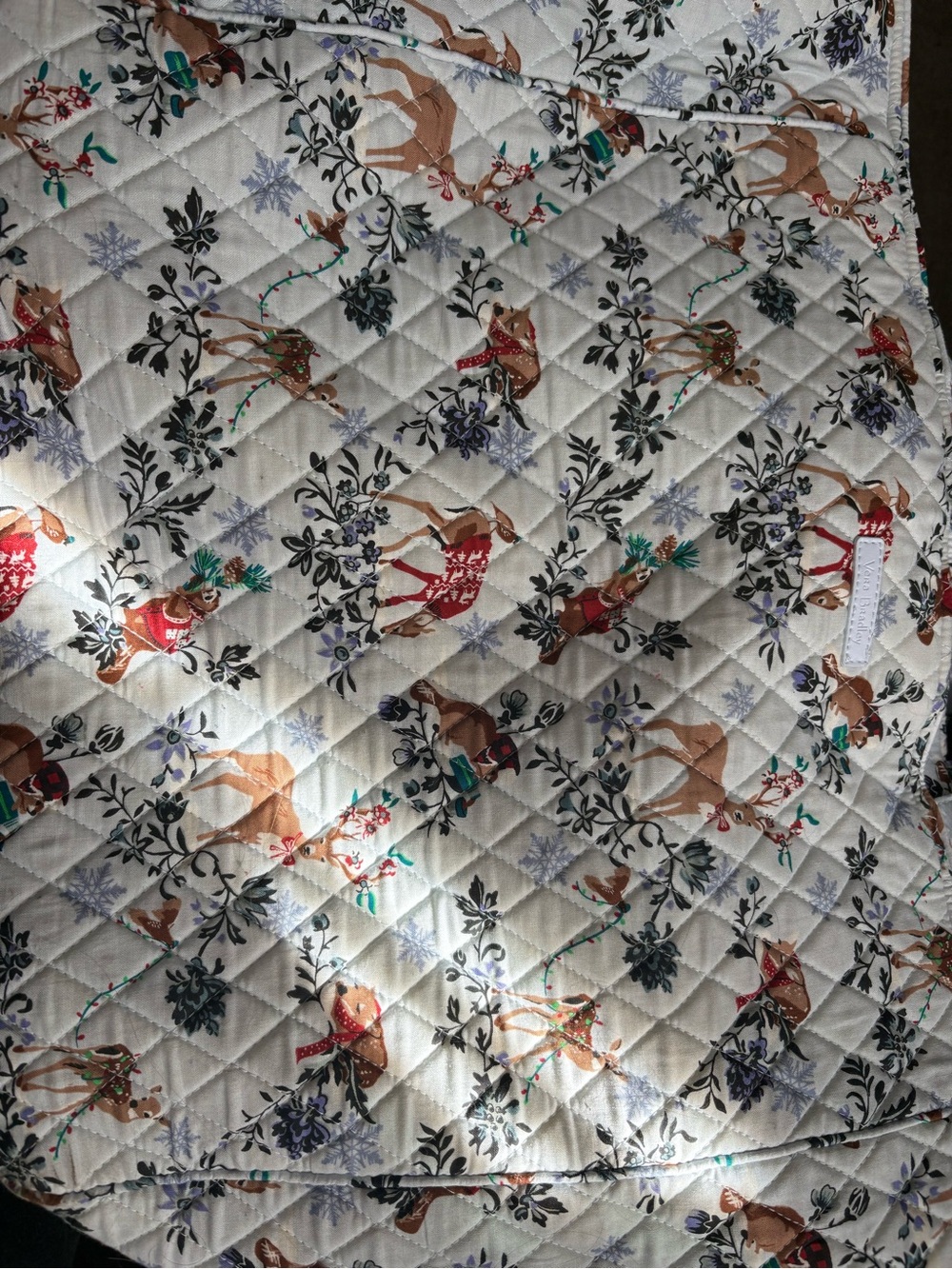 Vera Bradley Cream Quilted Tote with Reindeer & Floral Print